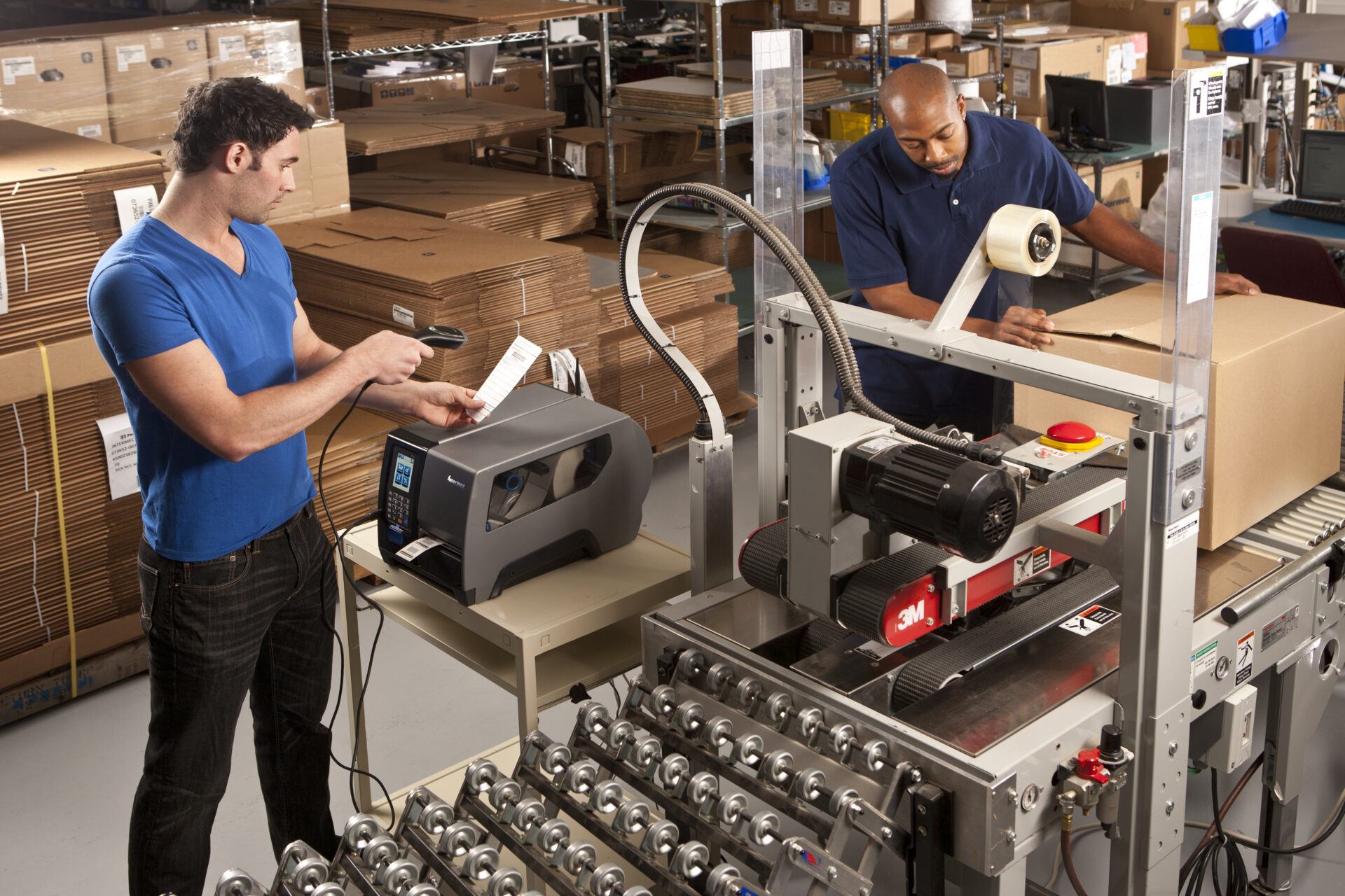 warehouse workers using Honeywell printer