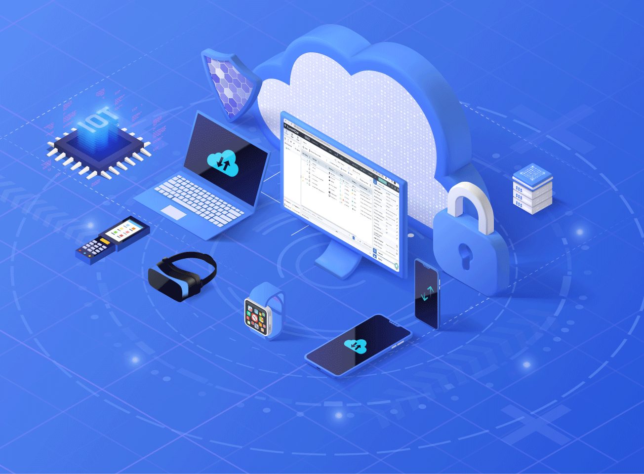 Graphic showing various devices connected to Cloud #3 Guardian with scan